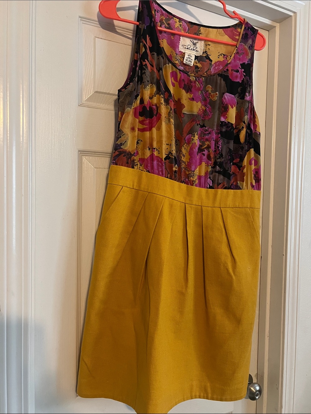 Tabitha Mustard Yellow Skirt Floral silk Bodice Sleeveless Dress